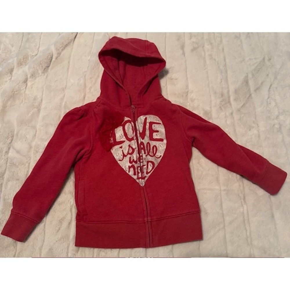 Old Navy Toddler Girls Love Is All We Need Heart Zip Up Hoodie Red 3T